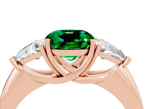 Rose gold Three-Stone Cushion Cut Cut Diamond Ring with Trillion Side Stones and Four-Prong Setting_4