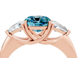 Rose gold Three-Stone Cushion Cut Cut Diamond Ring with Trillion Side Stones and Four-Prong Setting_4