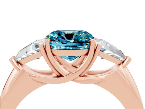 Rose gold Three-Stone Cushion Cut Cut Diamond Ring with Trillion Side Stones and Four-Prong Setting_4