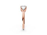 Rose gold Three-Stone Cushion Cut Cut Diamond Ring with Trillion Side Stones and Four-Prong Setting_5