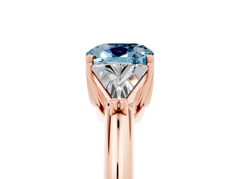 Rose gold Three-Stone Cushion Cut Cut Diamond Ring with Trillion Side Stones and Four-Prong Setting_5