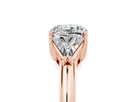 Rose gold Three-Stone Cushion Cut Cut Diamond Ring with Trillion Side Stones and Four-Prong Setting_5
