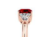 Rose gold Three-Stone Cushion Cut Cut Diamond Ring with Trillion Side Stones and Four-Prong Setting_5