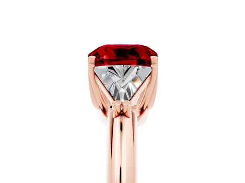 Rose gold Three-Stone Cushion Cut Cut Diamond Ring with Trillion Side Stones and Four-Prong Setting_5