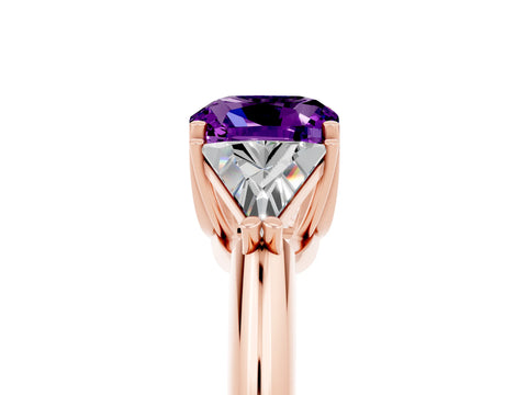 Rose gold Three-Stone Cushion Cut Cut Diamond Ring with Trillion Side Stones and Four-Prong Setting_5