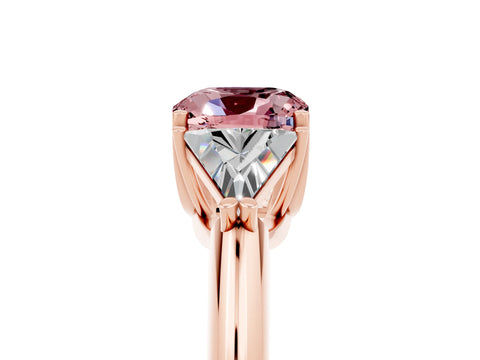 Rose gold Three-Stone Cushion Cut Cut Diamond Ring with Trillion Side Stones and Four-Prong Setting_5
