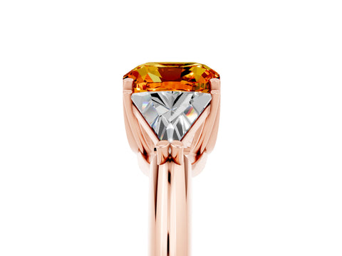 Rose gold Three-Stone Cushion Cut Cut Diamond Ring with Trillion Side Stones and Four-Prong Setting_5