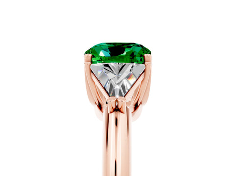 Rose gold Three-Stone Cushion Cut Cut Diamond Ring with Trillion Side Stones and Four-Prong Setting_5