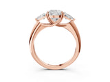 Rose gold Three-Stone Cushion Cut Cut Diamond Ring with Trillion Side Stones and Four-Prong Setting_6