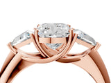 Rose gold Three-Stone Cushion Cut Cut Diamond Ring with Trillion Side Stones and Four-Prong Setting_7