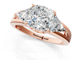 Rose gold Three-Stone Cushion Cut Cut Diamond Ring with Trillion Side Stones on a Split Shank Band_14
