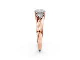 Rose gold Three-Stone Cushion Cut Cut Diamond Ring with Trillion Side Stones on a Split Shank Band_15