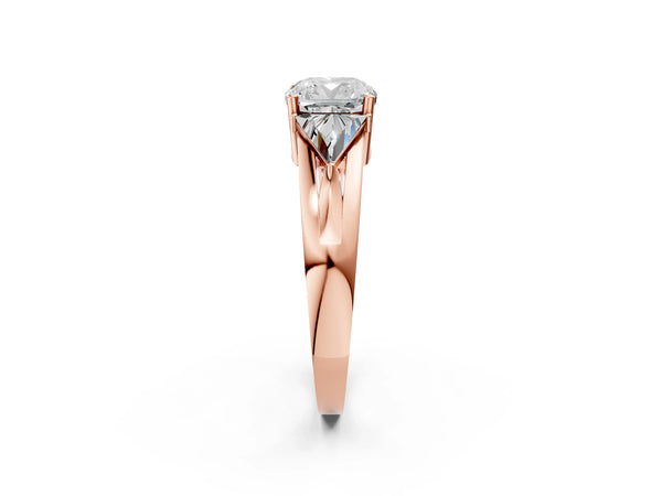 Rose Gold Cushion Cut Trillion Three Stone Engagement Ring Setting