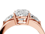 Rose gold Three-Stone Cushion Cut Cut Diamond Ring with Trillion Side Stones on a Split Shank Band_17