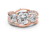 Rose gold Three-Stone Cushion Cut Cut Diamond Split Shank Prong Set Ring_3