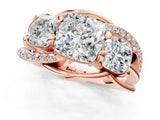 Rose gold Three-Stone Cushion Cut Cut Diamond Split Shank Prong Set Ring_4