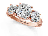 Rose gold Three-Stone Cushion Cut Cut Milgrain Band Prong Setting Ring_16
