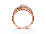 Rose gold Three-Stone Cushion Cut Cut Milgrain Band Prong Setting Ring_18