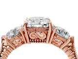 Rose gold Three-Stone Cushion Cut Cut Milgrain Band Prong Setting Ring_19