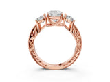 Rose gold Three-Stone Cushion Cut Cut Milgrain Pavé Engagement Ring_10