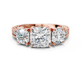 Rose gold Three-Stone Cushion Cut Cut Milgrain Pavé Engagement Ring_19