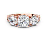 Rose gold Three-Stone Cushion Cut Cut Milgrain Pavé Engagement Ring_7