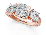Rose gold Three-Stone Cushion Cut Cut Milgrain Pavé Engagement Ring_8
