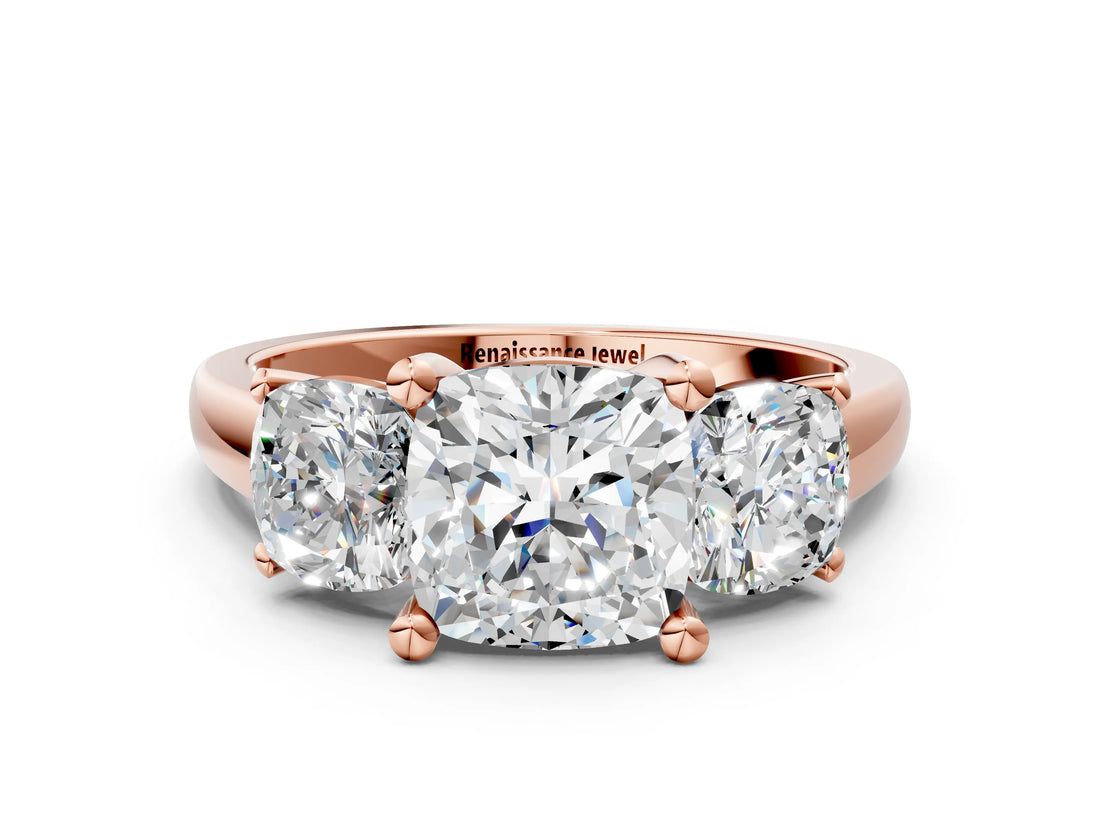Rose gold Three-Stone Cushion Cut Cut Solitaire Ring with Classic Prong Setting_3