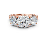 Rose gold Three-Stone Cushion Cut Diamond Braided Band Ring with Four-Prong Setting_38