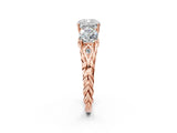Rose gold Three-Stone Cushion Cut Diamond Braided Band Ring with Four-Prong Setting_40
