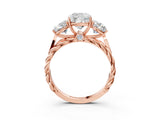 Rose gold Three-Stone Cushion Cut Diamond Braided Band Ring with Four-Prong Setting_41