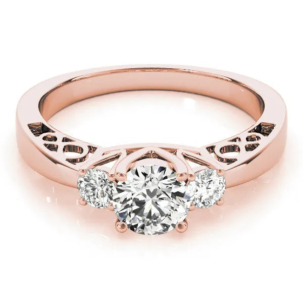Rose gold Three-Stone Cushion Cut Diamond Cathedral Engagement Ring with Prong Setting