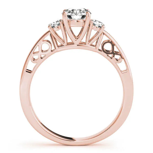 Rose gold Three-Stone Cushion Cut Diamond Cathedral Engagement Ring with Prong Setting