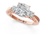 Rose gold Three-Stone Cushion Cut Diamond Cathedral Engagement Ring with Prong Setting_15
