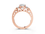 Rose gold Three-Stone Cushion Cut Diamond Cathedral Engagement Ring with Prong Setting_17
