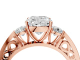 Rose gold Three-Stone Cushion Cut Diamond Cathedral Engagement Ring with Prong Setting_18