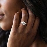 Rose gold Three-Stone Cushion Cut Diamond Cathedral Engagement Ring with Prong Setting_8