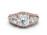 Rose gold Three-Stone Cushion Cut Diamond Engagement Ring with Pave Band and Prong Setting_18