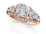 Rose gold Three-Stone Cushion Cut Diamond Engagement Ring with Pave Band and Prong Setting_19
