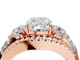 Rose gold Three-Stone Cushion Cut Diamond Engagement Ring with Pave Band and Prong Setting_22