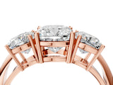 Rose gold Three-Stone Cushion Cut Diamond Engagement Ring with Prong Setting on a White Gold Band_10