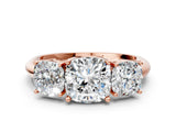 Rose gold Three-Stone Cushion Cut Diamond Engagement Ring with Prong Setting on a White Gold Band_30