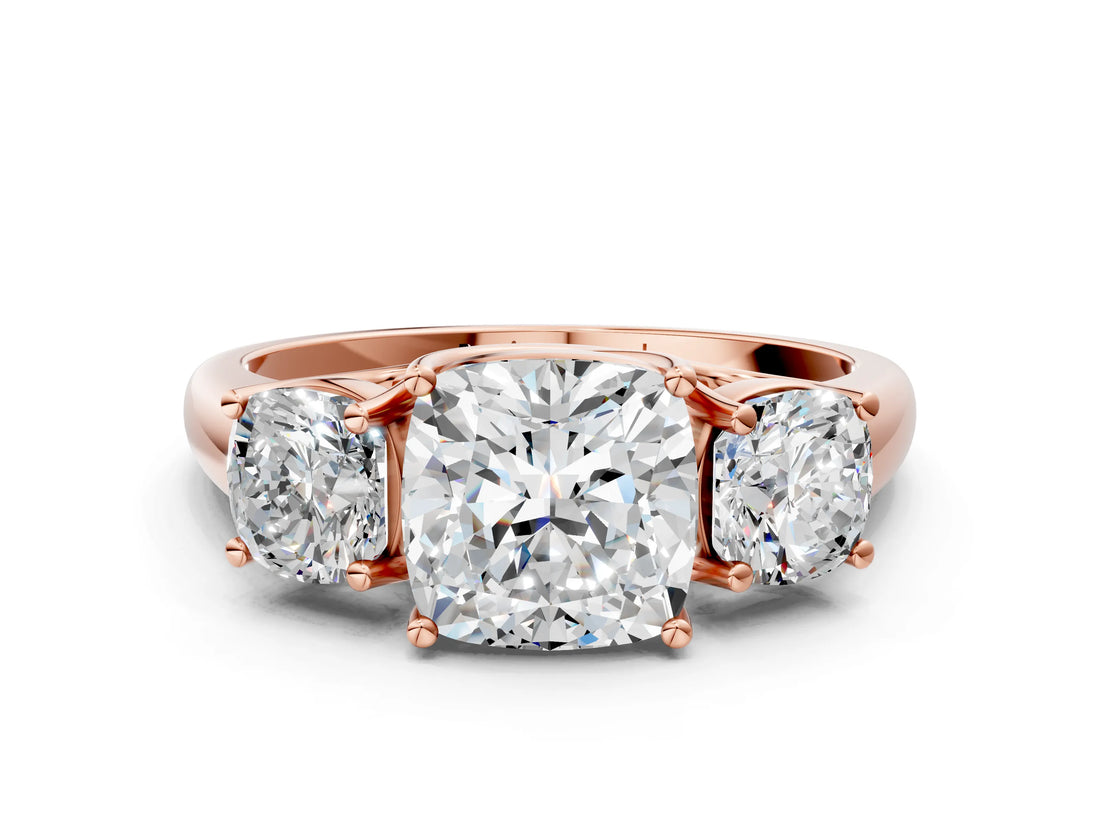 Rose gold Three-Stone Cushion Cut Diamond Engagement Ring with Prong Setting_3