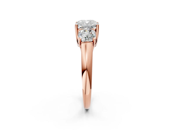 Rose gold Three-Stone Cushion Cut Diamond Engagement Ring with Prong Setting