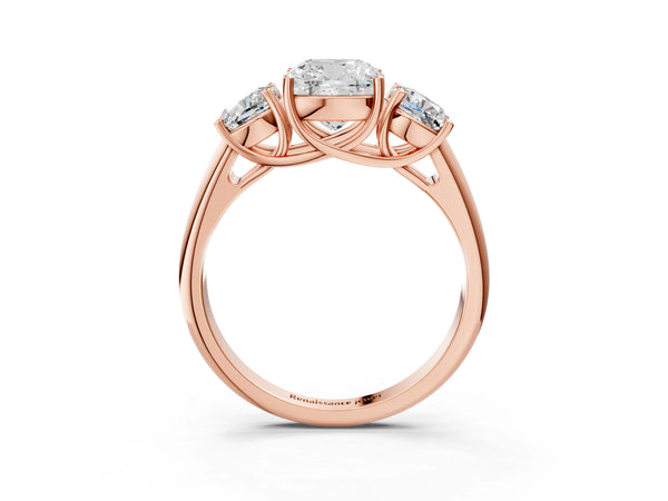 Rose gold Three-Stone Cushion Cut Diamond Engagement Ring with Prong Setting
