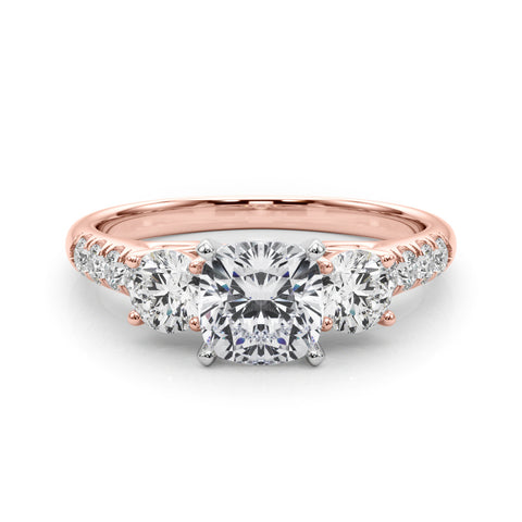 Rose gold Three-Stone Cushion Cut Diamond Pavé Band with Four-Prong Setting 1