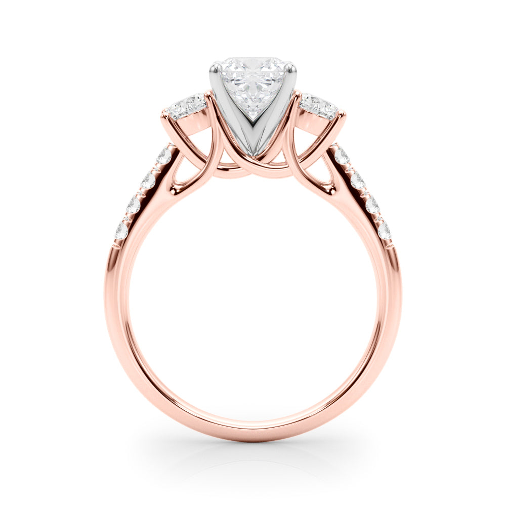 Rose gold Three-Stone Cushion Cut Diamond Pavé Band with Four-Prong Setting 2