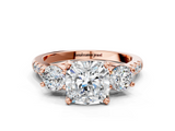 Rose gold Three-Stone Cushion Cut Diamond Pavé Band with Four-Prong Setting_36