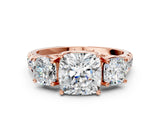 Rose gold Three-Stone Cushion Cut Diamond Pavé Band with Prong Setting_3