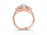 Rose gold Three-Stone Cushion Cut Diamond Pavé Band with Prong Setting_6